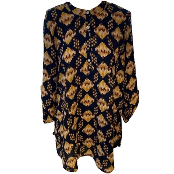 Navy & Gold Abstract Blouse XL - Picture 1 of 6